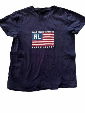 Ralph Lauren Navy Tee with Red & White Flag Graphic